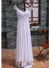 Beaded Cap Sleeves White Chiffon Pleated Wedding Dress